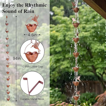 Topadorn Metal Rain Chain Decoration 7.85FT., Rain Catcher Metal Chain Gutter Downspout 94'' for House Eaves, Garden & Home, Flying Bird and Flower Shape Rain Chains