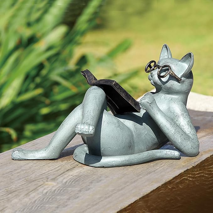 SPI Home Cast Aluminum Literary Cat Garden Sculpture 17.5 Inches Long