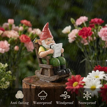 TERESA'S COLLECTIONS Garden Outdoor Decor,Gnomes Sitting in a Rocking Chair Reading a Newspaper，Gnomes Garden Decor, Waterproof Resin Garden Statue, Garden Gift, Indoor/Outdoor,5.9"