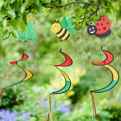 Relaxdays Spiral Set of 3 Animal Motifs Decorative Wind Chimes for Outdoors, Hanging Wind Vane Garden & Balcony, Colourful