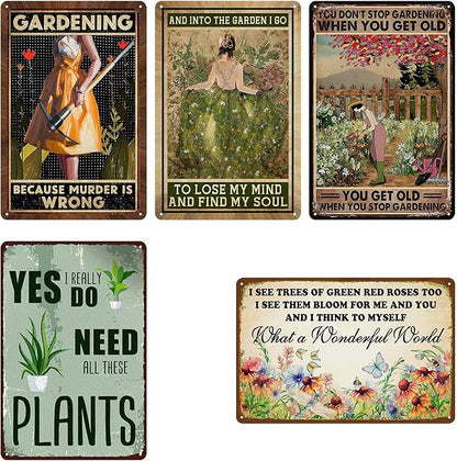 5 Pack Garden Signs Vintage Metal Tin Signs For Outside Garden Signs Decorative Outdoor Plant Lover Gifts Gardening Gift For Women Yard Sign Funny Gardening Decor 12x8 Inch