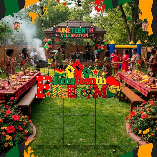 Amyhill Juneteenth Outdoor Decor Garden Stakes Happy Juneteenth June 19th Freedom Day Welcome Yard Signs Decor African American Independence Day Sign for Outside Lawn Yard Party Decorations Supplies