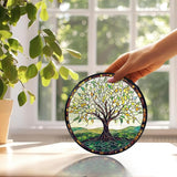 Tree of Life Suncatchers Stained Glass Window Hanging, Tree of Life Decor Sun Catchers Indoor Window Glass Round Wall Decor, Nature Wall Hanging Decorations, 7.9x7.9in