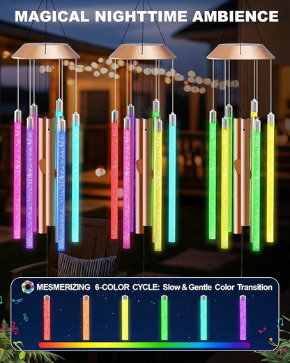 Nacome Solar Wind Chime Outdoor Indoor: Unique Gifts for Mom Grandma Women - Automatic LED Color Changing Light IP65 Waterproof Outside Decor for Garden Patio Balcony Porch(Copper)