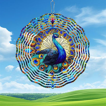 Peacock Wind Spinner, Hanging 3D Outdoor Wind Chimes, 10 inch Metal Wind Spinner for Outdoor & Indoor Decor, Yard Art Gift