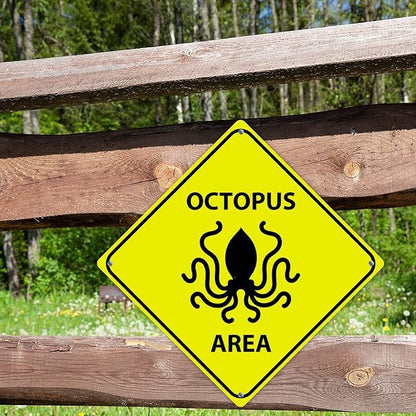 Caution Octopus Crossing XING Tin Sign Octopus Area Warning Street Sign Ocean Animal Novelty Caution Road Sign for Outdoor Home Driveway Garden Yard Park 12x12in