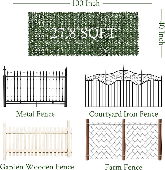 B0FDLC6XMZDOPGIB Artificial Ivy Privacy Fence Screen: 40"x 100" (28 Sqft) Anti-Ultraviolet Artificial Hedge Grass Wall, Used for Indoor and Outdoor Green Background, Garden Greening Decoration