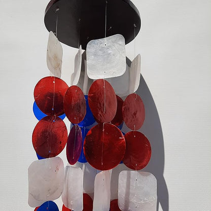Beautiful and Unique Capiz Shell Wind Chime - Wind Chimes for Outdoors - Colorful and Whimsical Patio Decor - Ocean Decor - Garden Gifts (Red, White and Blue - Patriotic)