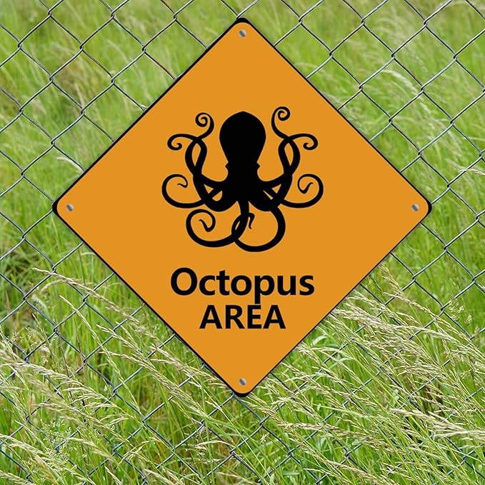 Caution Octopus Crossing XING Tin Sign Octopus Area Warning Street Sign Ocean Animal Novelty Caution Road Sign for Man Cave Yard Garage Porch 12x12in