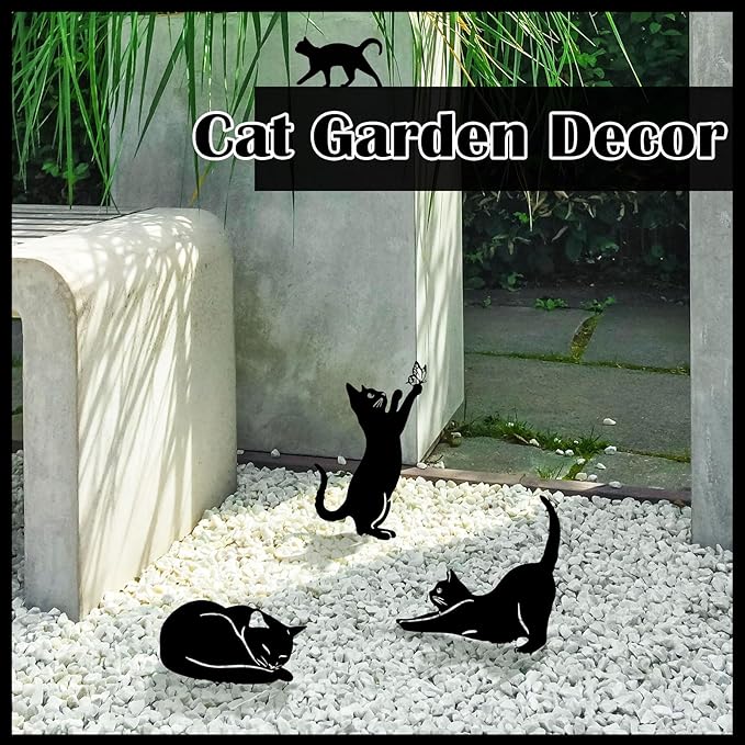 Tandefio 6 Pack Black Cat Garden Stakes Metal Cat Silhouette Decorative Garden Statues for Yard Art Outdoor Decor for Patio Lawn Farmhouse Ornament Cats Lover Gifts Bird Repellent Scaring Pest(Medium)
