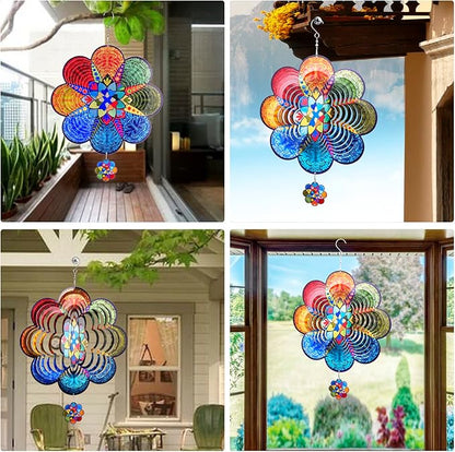 Wind Spinners,12 inch Multi Color Mandala with 360° Swivel Hook for Yard and Garden, Bird Wind Catcher, Metal Wind Spinners Outdoor for Lawn Hanging Crafts Decor Kinetic Yard Art Ornament Gifts