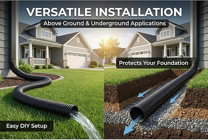 Corrugated Pond Tubing - Flexible, Kinkproof, Reinforced PVC Hose for Water Gardens, Pumps, Waterfalls & Aquaculture (10 Feet Black, 1.0 Inch)