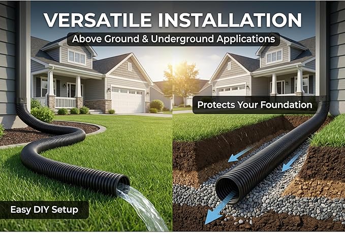 Corrugated Pond Tubing - Flexible, Kinkproof, Reinforced PVC Hose for Water Gardens, Pumps, Waterfalls & Aquaculture (10 Feet Black, 3/4 Inch)