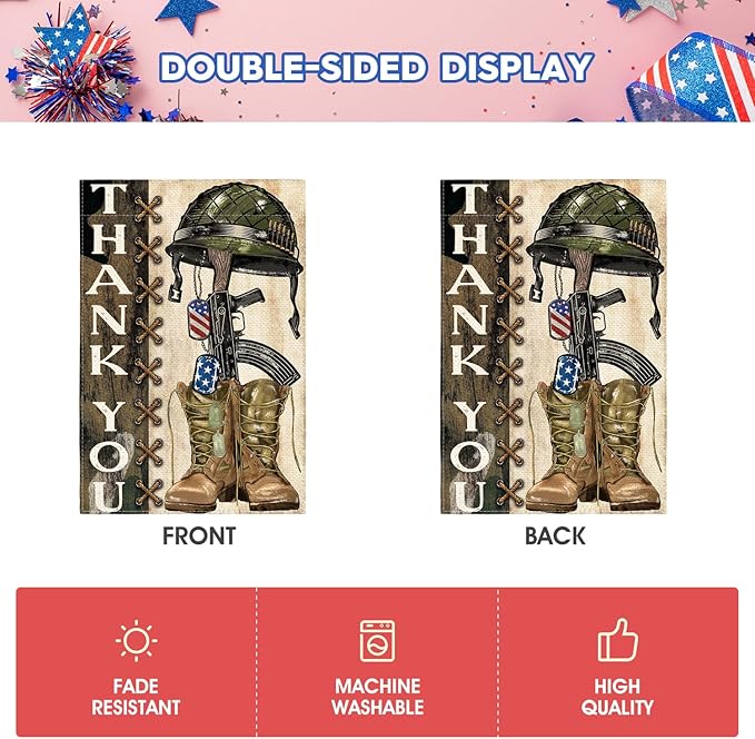 AVOIN colorlife Memorial Day Thank You Heroes Garden Flag 12x18 Inch Double Sided, Military Soldiers Boots Patriotic Veteran Yard Outdoor Decoration