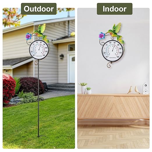 Outdoor Thermometer, Hummingbird Hanging Wall Thermometer & 42" Metal Garden Stake Outside Thermometers Waterproof Decorative for Patio,Lawn,Room,Greenhouse, No Battery Required Garden Gifts