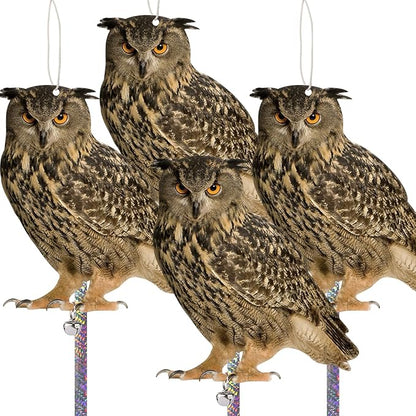 Plastic Owl to Scare Pigeon for Balcony 4PCS Hanging Fake Owl to Keep Squirrel Away from Outdoor Garden Flat Garden Owls with Reflective Tape for House Window Patio Yard Backyard Front Porch Decor