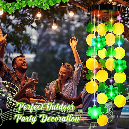 Shamrock Shell Solar Wind Chimes Outdoor with Shamrock Clover Design 27.5 Inch LED Shell Gradient Lights Hanging Decor for Garden, Yard, Patio, Porch