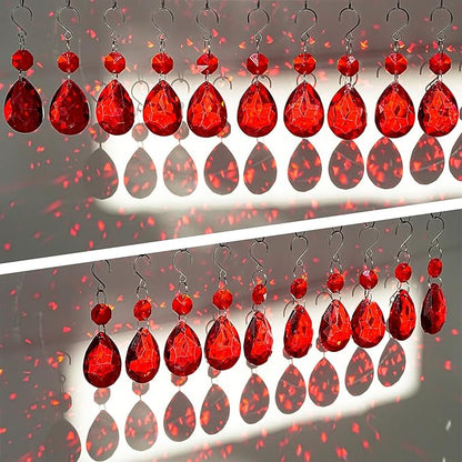 H&D HYALINE & DORA 3Inch Crystal Suncatcher Bauhinia Prisms Pendants 10Pcs Chandelier Crystals Replacement Hanging Sun Catcher Beads for DIY Arts Crafts Decor (Red)