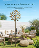 Yard Garden Wind Spinners - Large Wind Spinners Outdoor Metal, Kinetic Lawn Patio Wind Sculptures Windmill Decor (Copper Leaves, 23" W x 84" H)
