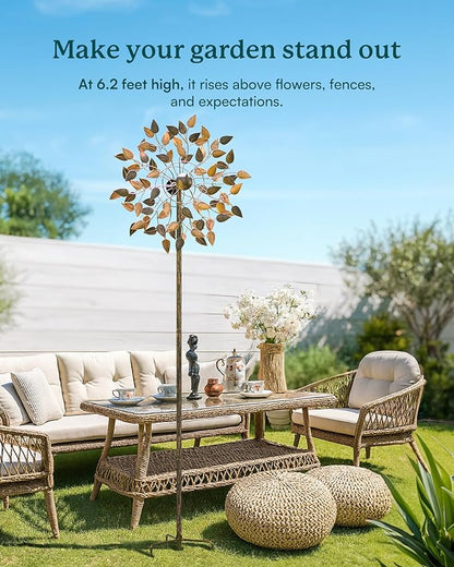 Yard Garden Wind Spinners - Large Wind Spinners Outdoor Metal, Kinetic Lawn Patio Wind Sculptures Windmill Decor (Copper Leaves, 23" W x 84" H)