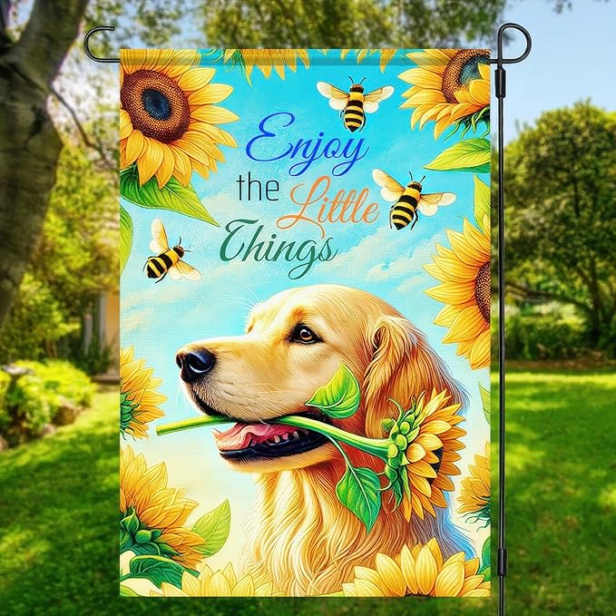 BlissYard Golden Retriever Garden Flag 12x18 Inch Double Sided Yard Banner with Sunflower and Bee Design Spring Summer Farmhouse Outdoor Lawn Porch Decoration