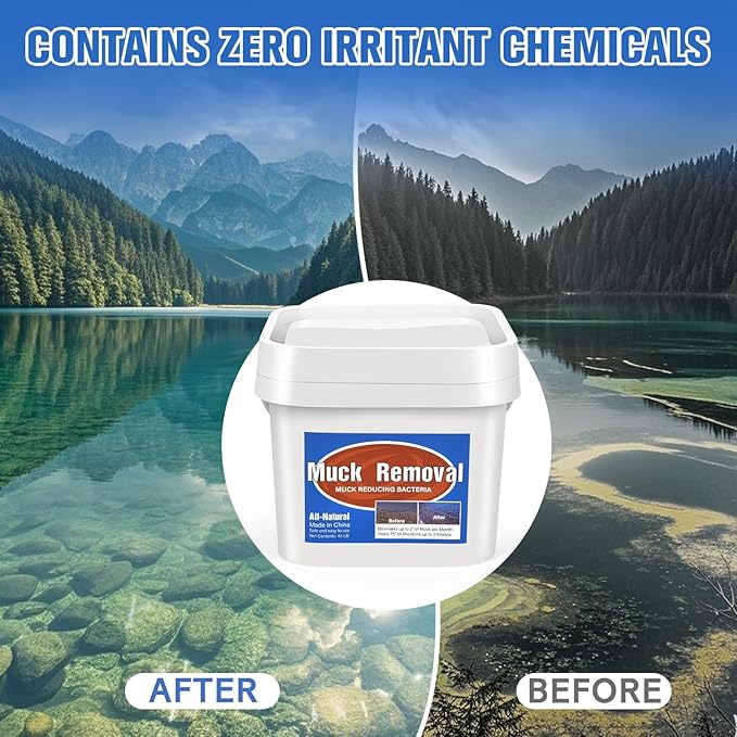 Muck Removal-4.1LB Natural Pond Clear Water Treatment, Muck and Sludge Remover for Ponds & Lakes, Oxygenates, Eliminates Odors, Safe for Fish, Pets, Plants, Treats Up to 20,000 Sq Ft