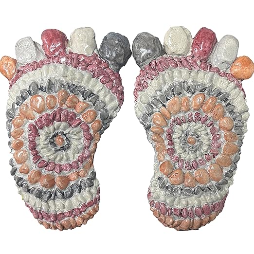 Garden Path Paved with River Pebbles -Footprint Stepping Stones -Garden, Terrace, Garden or Sidewalk Horticultural Design Decorative Stones-Fake Pebbles Children's Stepping Stones (2-piece Set) # A