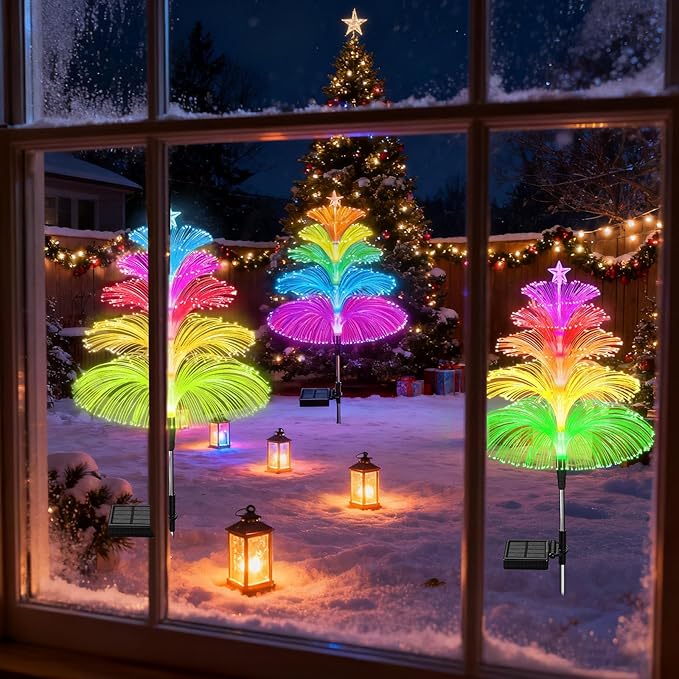 WEITEXS Solar Garden Lights Waterproof 3 Pack 7 Color Changing Outdoor Decorative Rainbow Jellyfish Lights for Outside Yard Pathway Garden Decor Patio Lawn Gifts for Mother's Women