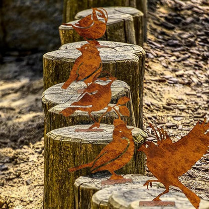 5PCS Rusty Metal Birds Garden Decor - Vintage Yard Art for Fence Decorations, Rustic Outdoor Decor, Ideal Gift for Bird Lovers (Wrens, Life-Size Silhouettes)