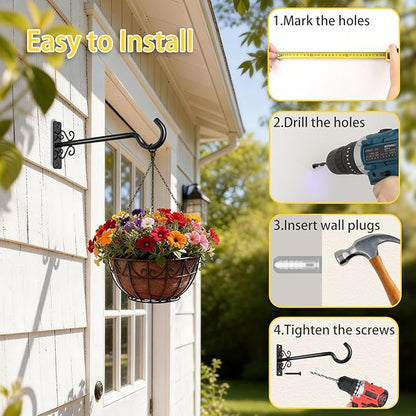 BOLITE Plant Hangers, 8 Inch Plant Hooks for Wall Indoor Outdoor, Metal Hooks for Hanging Hummingbird Feeders, Bird Feeders, Planters, Lanterns, Wind Chimes, 2 Pack, Black, Gifts for Women Men