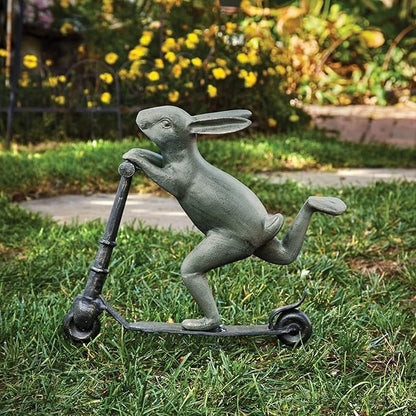 SPI Home Cast Aluminum Scooter Bunny Garden Sculpture 19 Inches Long