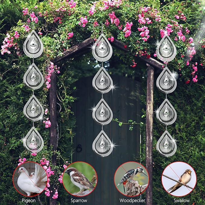12Pcs Bird Scare Discs, 3 Set Highly Reflective Hanging Wind Spinners Outdoor Metal Bird Reflectors for Outside Garden Decor Lightweight Bird Devices to Scare Birds Away from Yard Porch