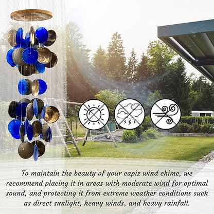 Bellaa Wind Chimes for Outside Capiz Sea Glass Shells 27 inch Outdoor Windchimes Home Garden Patio Yard Lawn Unique Gifts Mom Grandma Woman Sympathy Memorial Remembrance
