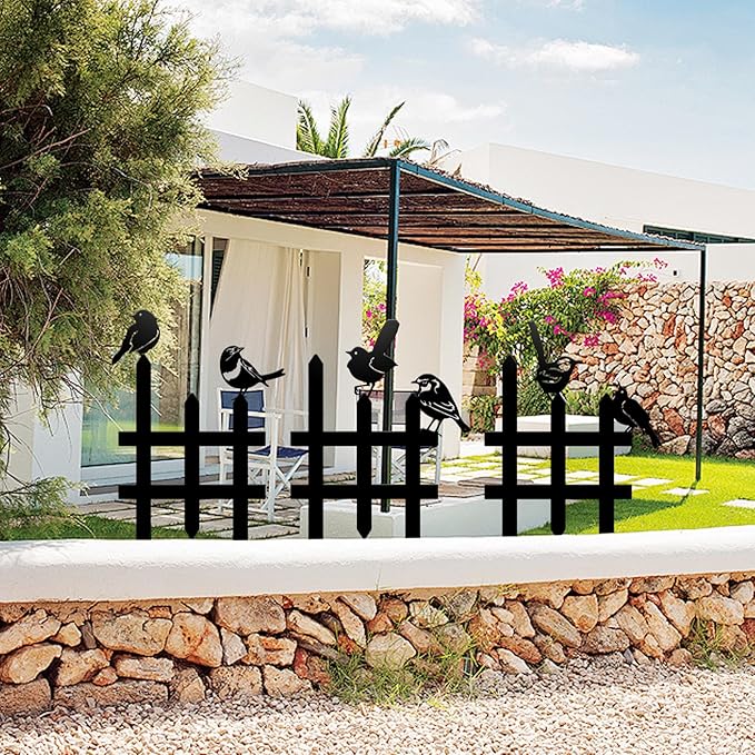 3 Pcs Small Garden Fence with 6 Pieces Birds Decoration, Rustic Garden Decor, Insert Lawn Picket Fence Garden Borders Decorative for Landscape Path Flowerbeds Plant Yard, Outdoor Sculptures Art