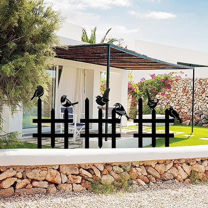 3 Pcs Small Garden Fence with 6 Pieces Birds Decoration, Rustic Garden Decor, Insert Lawn Picket Fence Garden Borders Decorative for Landscape Path Flowerbeds Plant Yard, Outdoor Sculptures Art