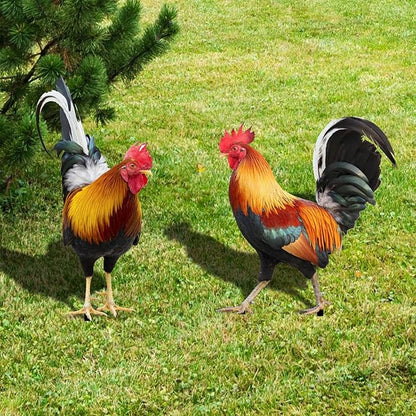 2 Pack Metal Rooster Yard Decor, Realistic Garden Stakes Chicken Yard Art Rooster Signs for Outside, Roosters Decorations for Garden Backyard Patio Lawn