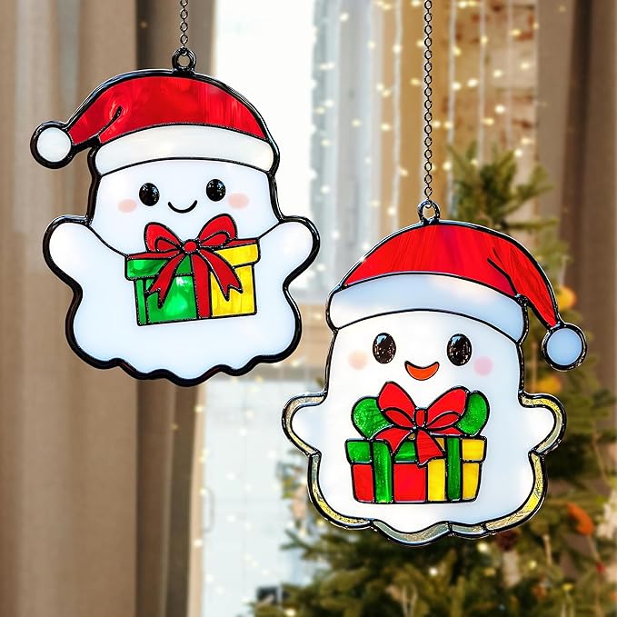 Christmas Ghost Acrylic Suncatcher Cute Sun Catchers Indoor Windown Suncatchers for Windows Hanging Christmas Suncatchers Window Decor Outdoor