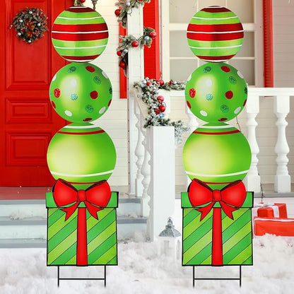 Yookeer 2 Pcs Large Candy Christmas Metal Yard Stakes Signs 29.9 Inch Lime Green Lollipop Peppermint Christmas Outdoor Decorations Lawn Signs with Stakes Colorful Xmas Decor for Front Door Garden