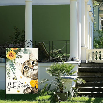 Summer Cat House Flags for Outdoor,Be The Sunshine Cat with Sunflowers Yard Flags for Outside,Spring Seasonal Decorative Flag for Farmhouse Holiday Decoration 28x40 Inch Double Sided