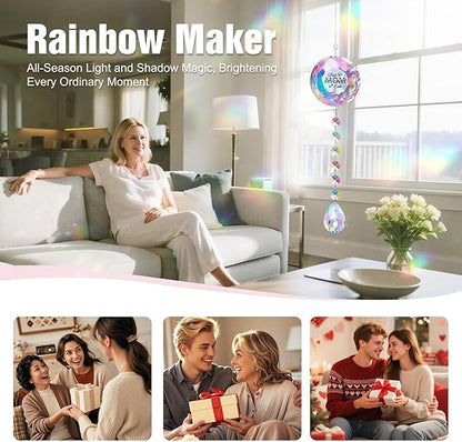 Best Mom Ever Crystal Suncatcher - K9 Crystal Rainbow Ornament with Engraved Message, 22 Inch Hanging Decor for Window Bedroom Garden, Perfect Christmas Birthday Gifts for Mom