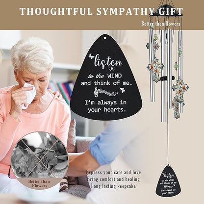HDCRYSTALGIFTS 34'' Christian Gifts for Women Men, Memorial Wind Chimes for Outside, Religious Christian Sympathy Gifts for Loss of Loved One Mom Dad Friends Home Garden Decor (Cross)