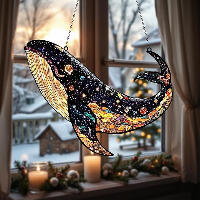 Ocean Whale Acrylic Suncatcher Stained Style Light Catcher Beach and Sea Life Home Decor Ideal Gift for Lovers Suncatchers Indoor Window Suncatchers Windows
