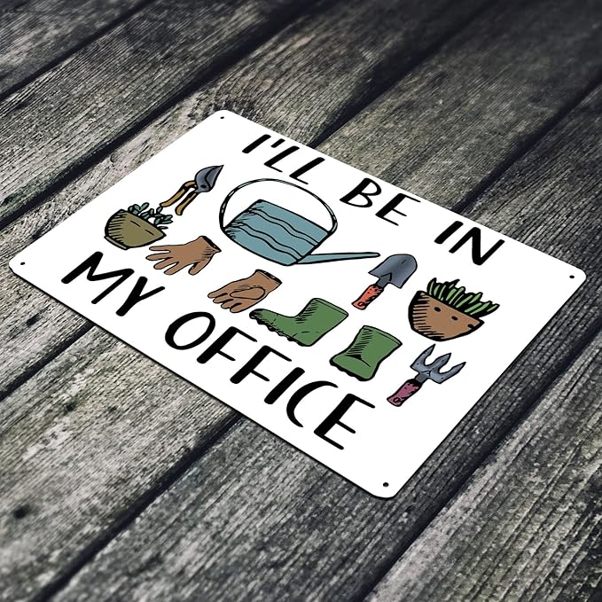 I'd Rather Be In My Office 12 X 8 Inch Metal Sign Waterproof Sunflower Garden Indoor Outdoor Patio Yard Wall Décor Plants House Home Flowerbed MS029