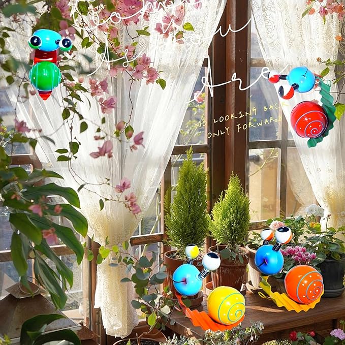 4 Pack Metal Cute Snails Yard Art Handcrafted Garden Decor Outdoor Decorations Set for Outside Patio Lawn Garden Courtyard Indoor Home Wall Decorative Ornaments (Yellow, Orange, Red, Green)