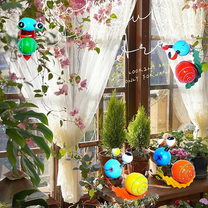 4 Pack Metal Cute Snails Yard Art Handcrafted Garden Decor Outdoor Decorations Set for Outside Patio Lawn Garden Courtyard Indoor Home Wall Decorative Ornaments (Yellow, Orange, Red, Green)