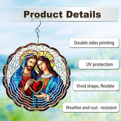 Jesus Wind Spinners Outdoor, Hanging Wind Spinner for Garden Decoration, 8 inch 3D Stainless Steel Metal Wind Sculpture for Indoor/Outdoor Decor