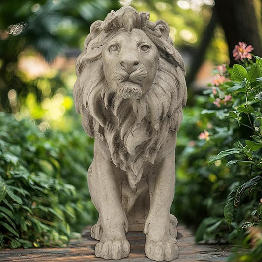 Garden Outdoor Statues Lion Statue – 20Inch Garden Decor Statue Antique Lion Stone with Long Hair Outdoor Indoor Figurine Gift Decoration for Home Décor Patio Yard 20 * 9.5 * 19.5 inch