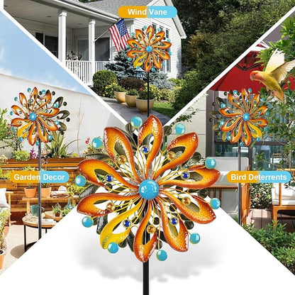 MLKNK Wind Spinners for Yard and Garden - Wind Sculptures & Spinners 75 in Garden Kinetic Art with Solar Powered Multi-Color Glass Ball Light - Gradient Brown