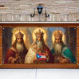 HOMETITUTE 13x6ft Three Kings Day Garage Door Banner Dia de Reyes Puerto Rican Flag Design Polyester Large Outdoor Decoration for Epiphany Celebration Holiday Party Yard Home School