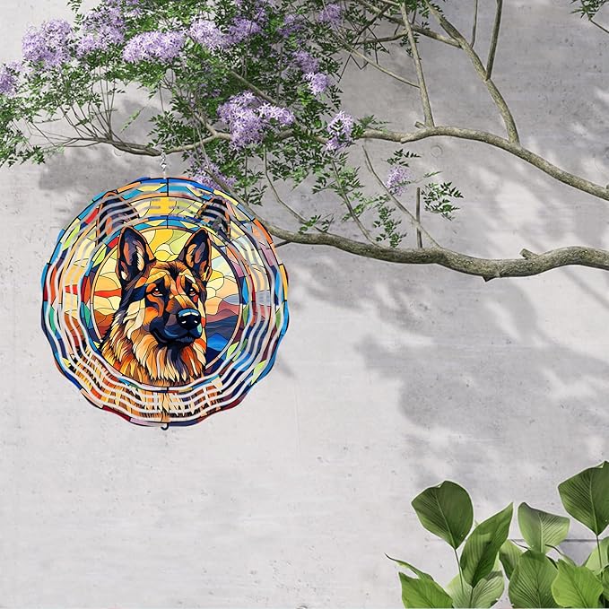 German Shepherd Dog Wind Spinners Outdoor Dog Memorial Gifts, 3D Metal Kinetic Hanging Garden Wind Spinner, Spinner Decor, Wind Sculptures for Outdoor & Indoor, Window, Yard Decor (German Shepherd 2)